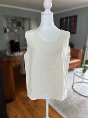 Eileen Fisher Cream Scoop Neck Sleeveless Tank Top 100% Linen Sz. L Classic